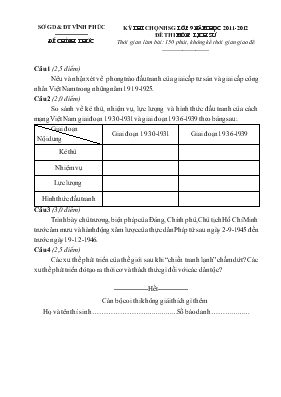 Kỳ thi chọn học sinh giỏi lớp 9 năm học 2011-2012 đề thi môn lịch sử thời gian làm bài 150 phút